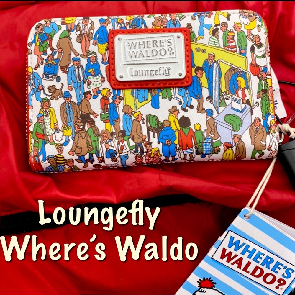 NWT, Loungefly Where’s Waldo: All Over Print Zip Wallet, Large , 100% Authentic